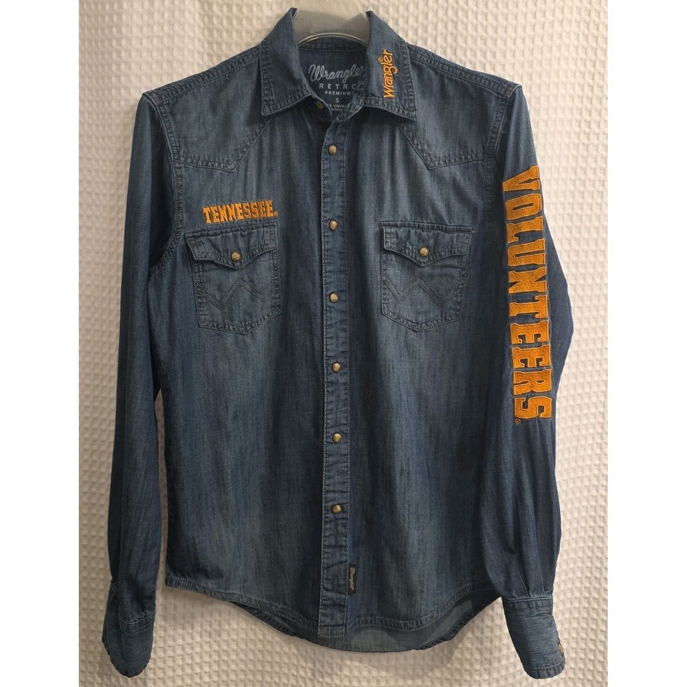 Tennessee Volunteers Wrangler Retro Mens Western Pearl Snap Denim Shirt Small